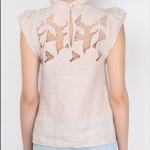 Ulla Johnson Top Ivory Short Sleeve Lace Linen 4 - Picture 2 of 11